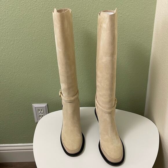 Ulla Johnson Devon Knee High Boot Color Powder US 10 EU 40 Gold Buckle Leather - Picture 4 of 16